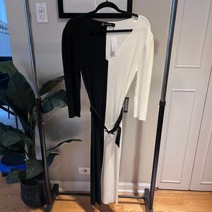 New York & Company Black and White Colorblock Ribbed Dress - Size S